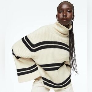NWOT H&M Oversized Mock Neck Striped Bell Sleeve Sweater